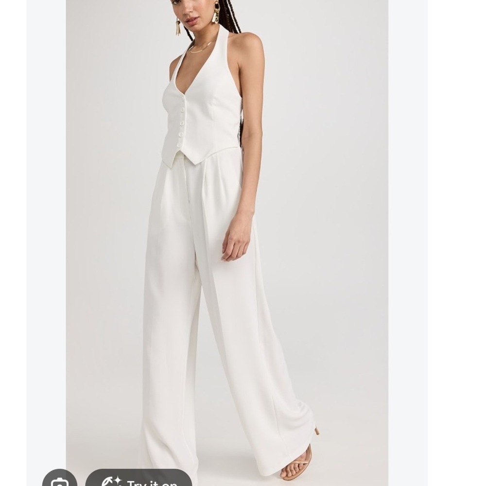 Amanda Uprichard Isadore Jumpsuit Ivory White Halter Wide Leg Vest XS NEW bridal